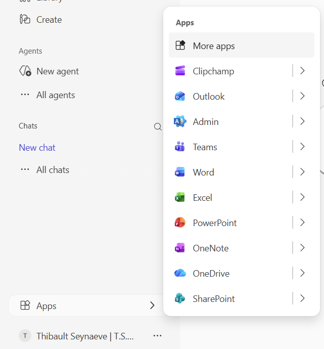 Keuzemenu voor applicaties op het Microsoft 365 portaal. 