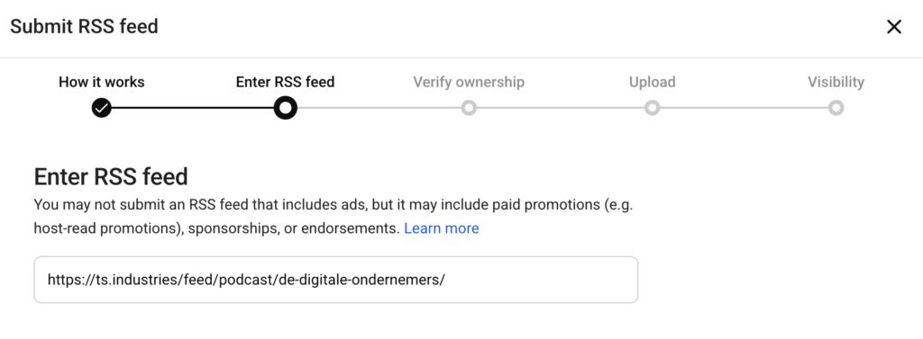 podcast toevoegen aan youtube podcasts via rss feed