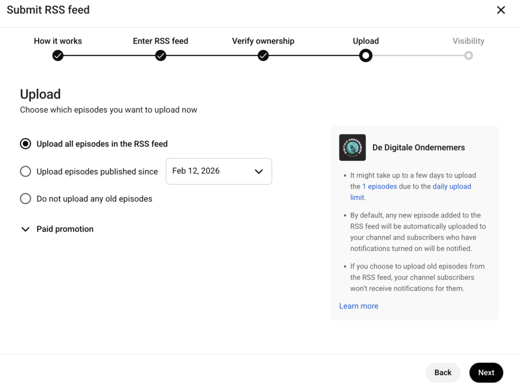 youtube podcasts oude episodes publiceren