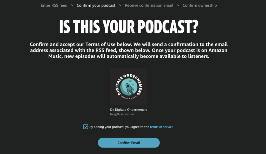 amazon podcasts email verificatie