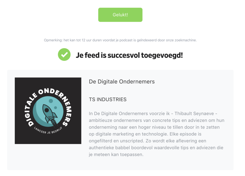 podcast succesvol toegevoegd aan pocket casts
