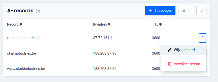 combell wijzig dns record