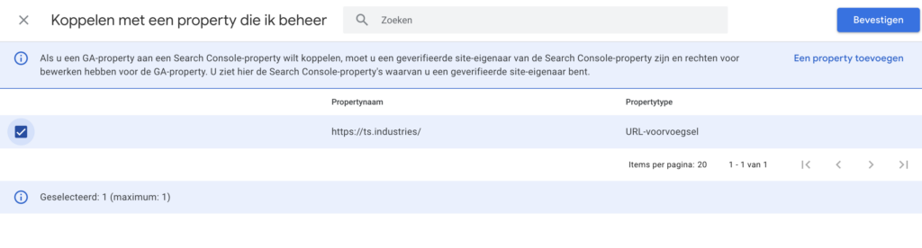 google search console property toevoegen in google analytics