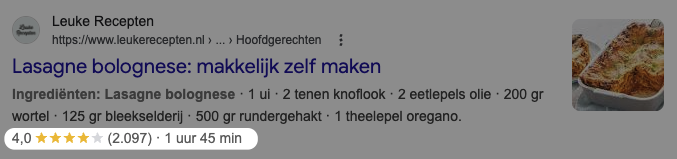 google rich snippet voor een recept