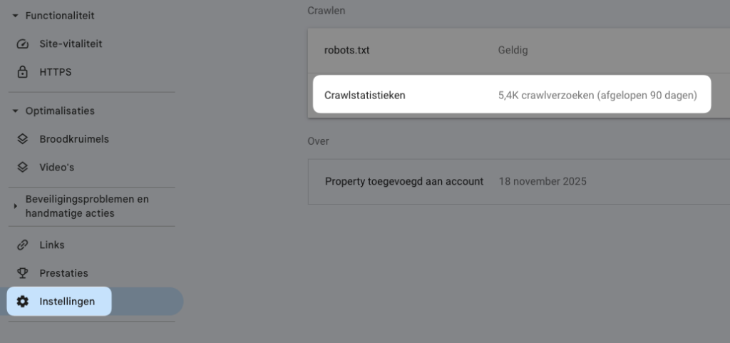 google search console crawlstatistieken