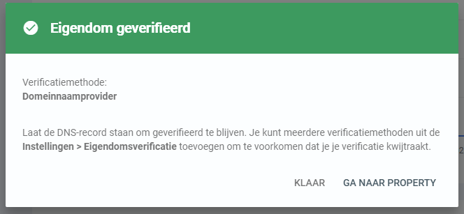 google search console eigendom geverifieerd