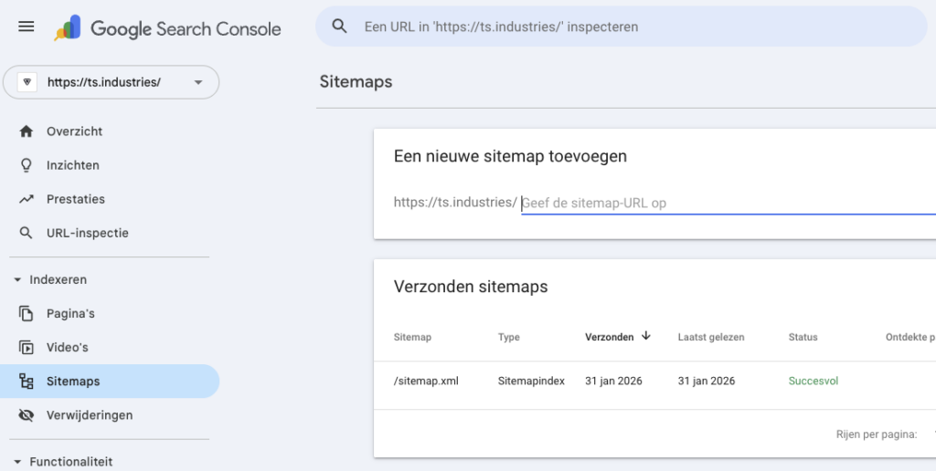 sitemap indienen via google search console