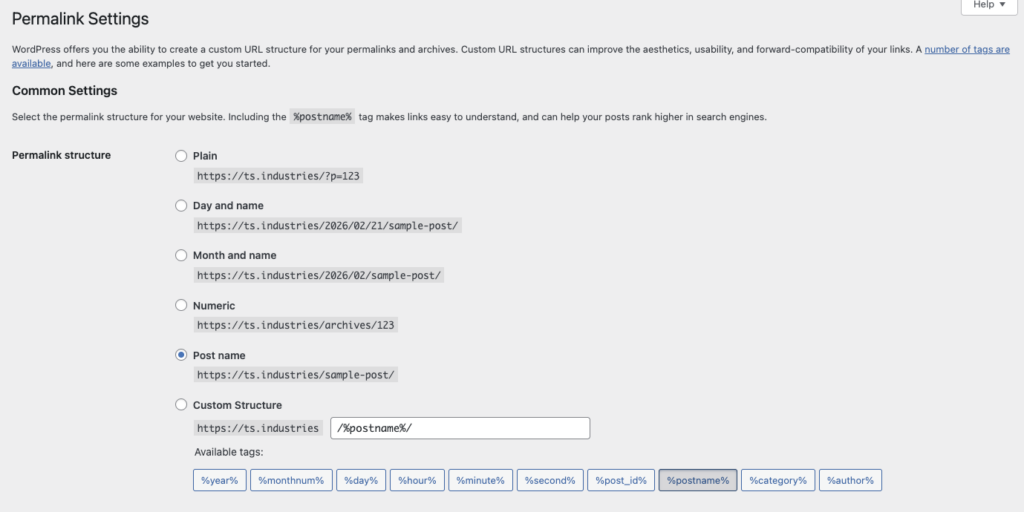 wordpress permalink settings url-structuur wijzigen
