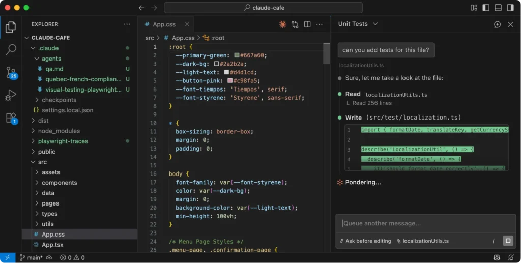 Gebruik van Claude Code in Visual Studio Code.