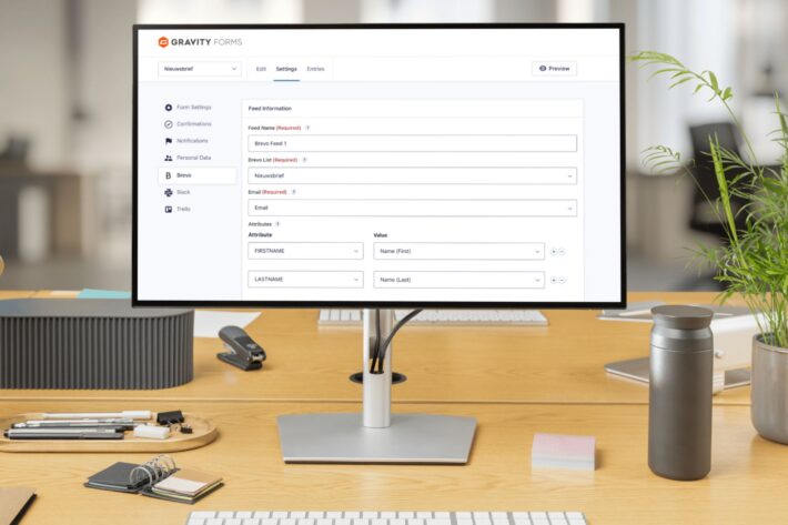 Computer die de Brevo instellingen van een Gravity Form toont.