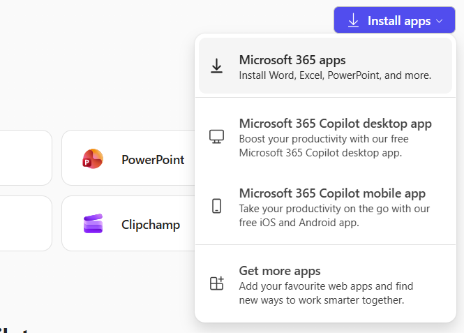microsoft 365 install apps