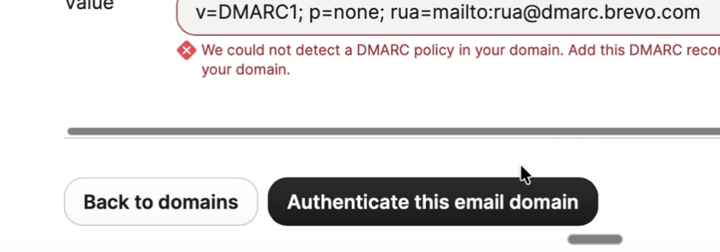 Button to authenticate this email domain