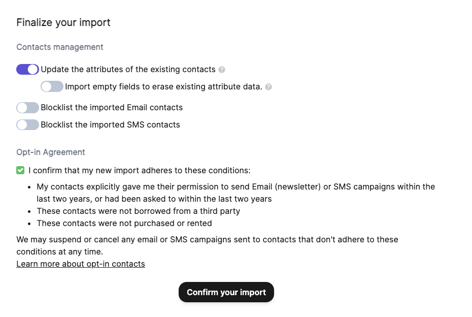 Finaliseren van import in Brevo
