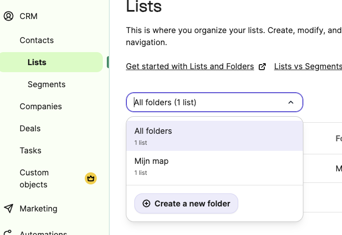 Een map maken in Brevo