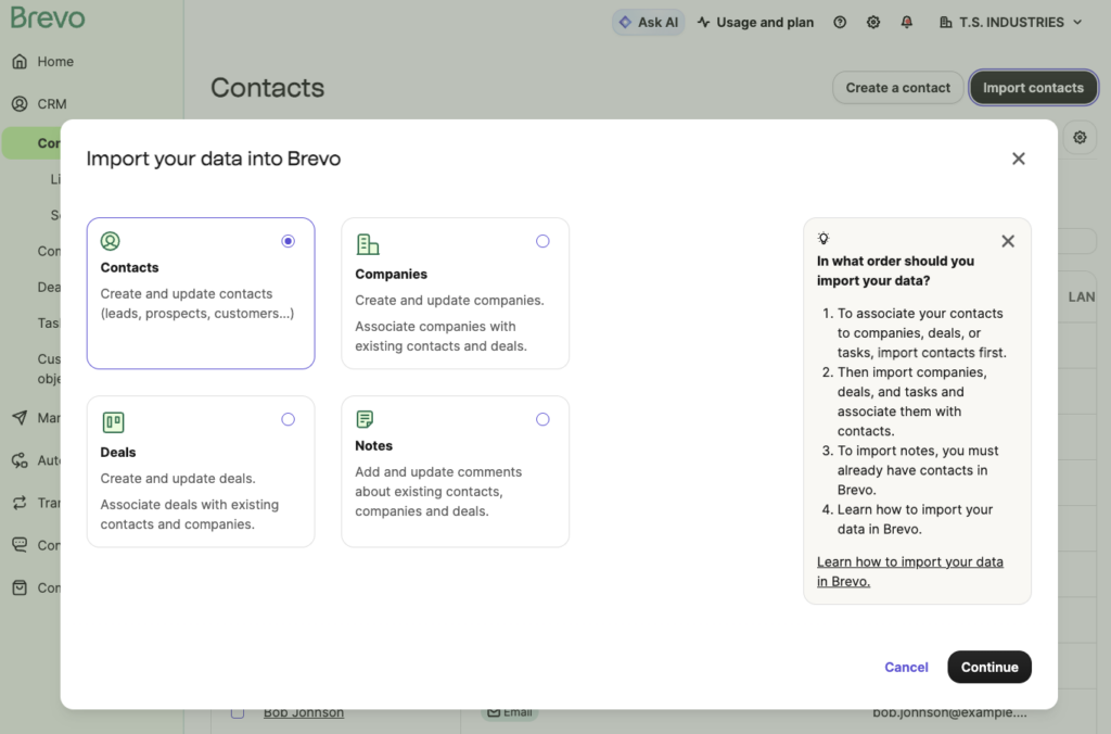 Data importeren in Brevo